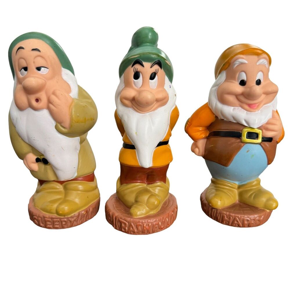 Disney’s Seven Dwarfs 6" Vinyl Plastic Figures Set of 3 Snow White Vintage